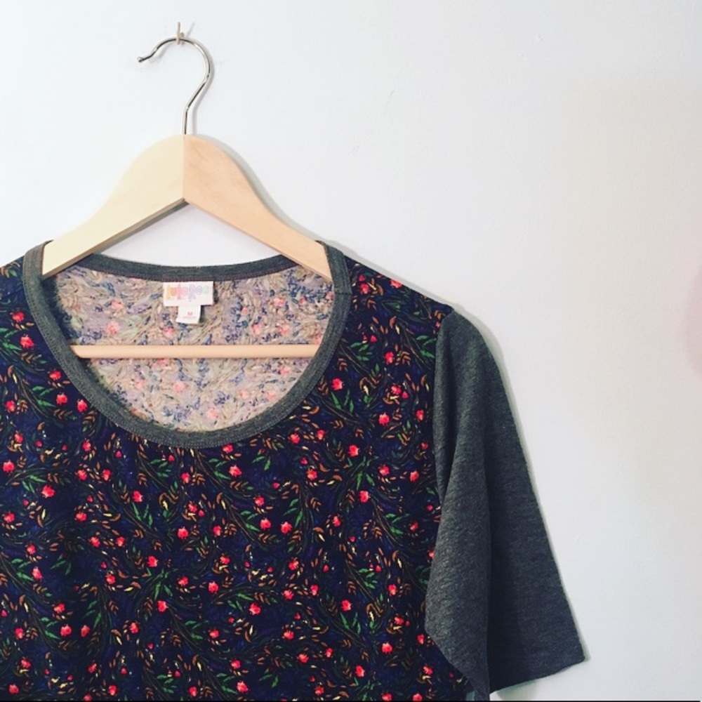 LuLaRoe Julia Dress Floral Red Gray Navy Medium - Picture 1 of 4